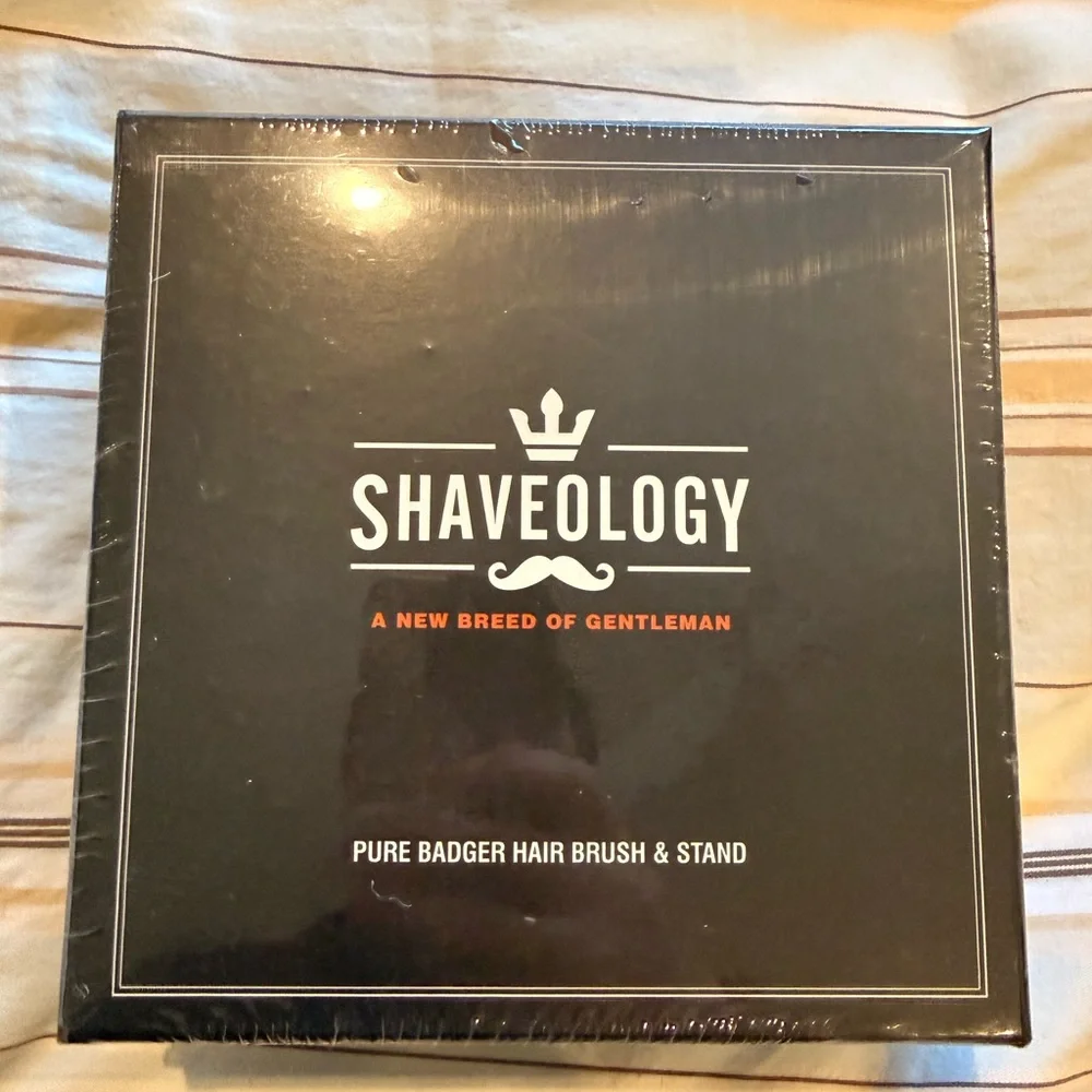 Shaveology Pure Badger Hair Shaving Brush & Chrome Stand Set - NIB